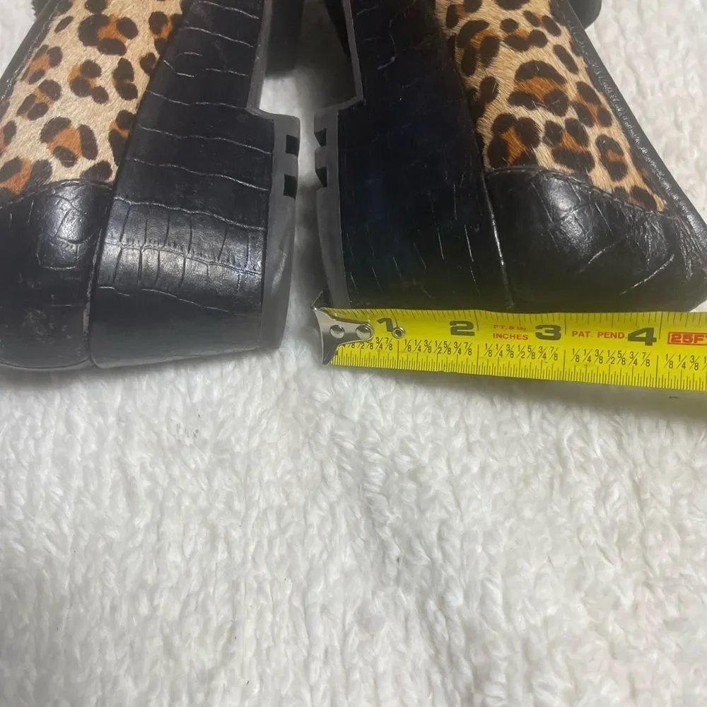 Donald J Pliner leather calf hair leopard Print Platform Slip-On Shoes SZ8.5M